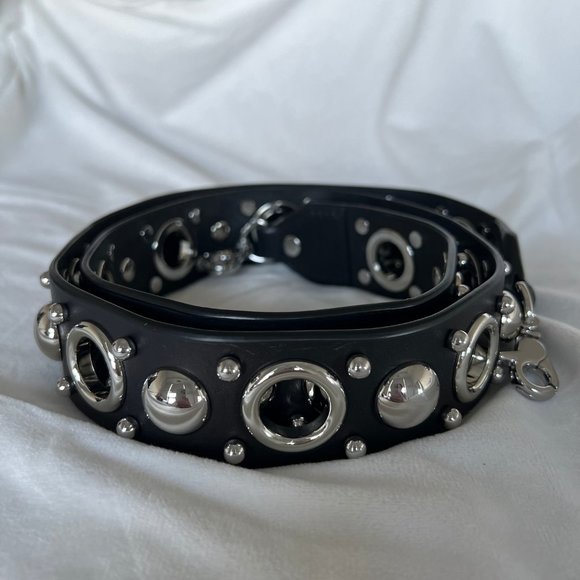 Alexander Wang Attica Black Leather Silver Studded Guitar Strap - Picture 1 of 5